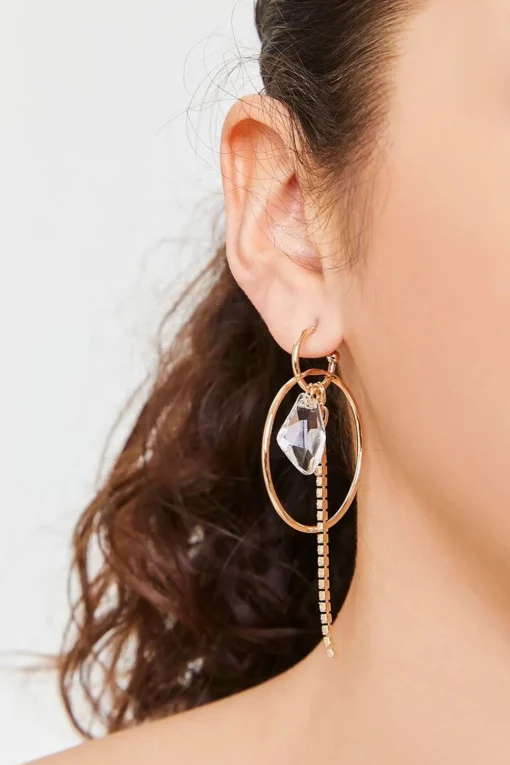 Faux Gem Dual-Hoop Drop Earrings