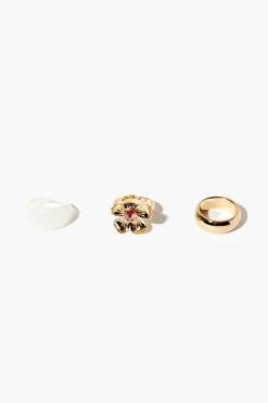 Faux Gem Flower Ring Set