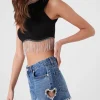 Faux Gem Heart Denim Shorts