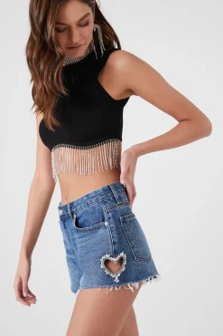 Faux Gem Heart Denim Shorts