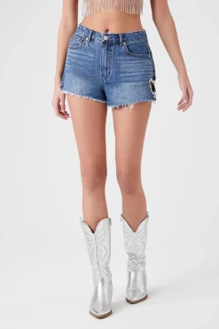 Faux Gem Heart Denim Shorts