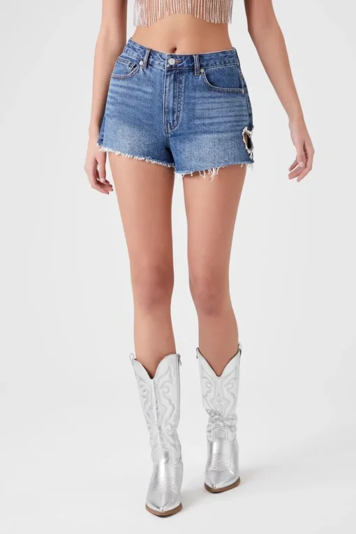 Faux Gem Heart Denim Shorts