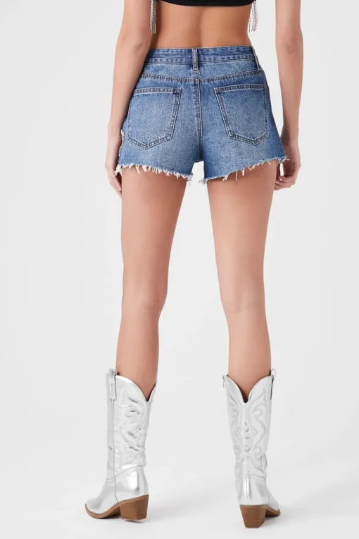 Faux Gem Heart Denim Shorts
