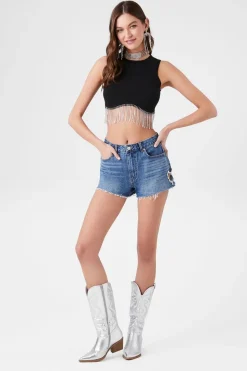 Faux Gem Heart Denim Shorts