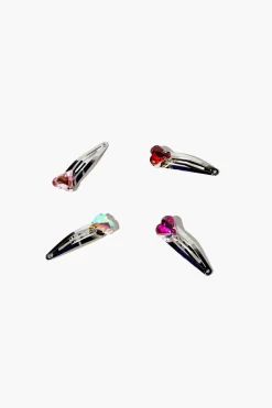Faux Gem Heart Snap Hair Clip Set