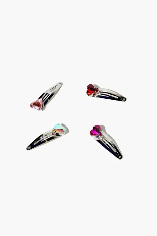 Faux Gem Heart Snap Hair Clip Set