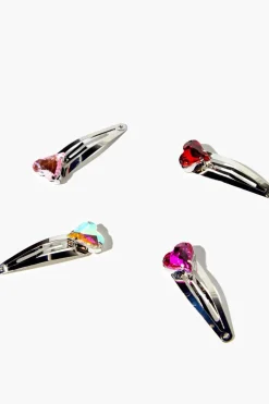 Faux Gem Heart Snap Hair Clip Set