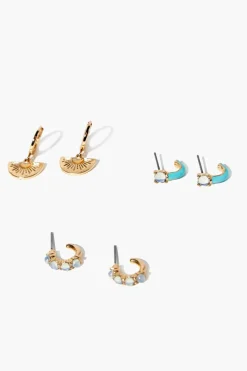 Faux Gem Hoop Earring Set