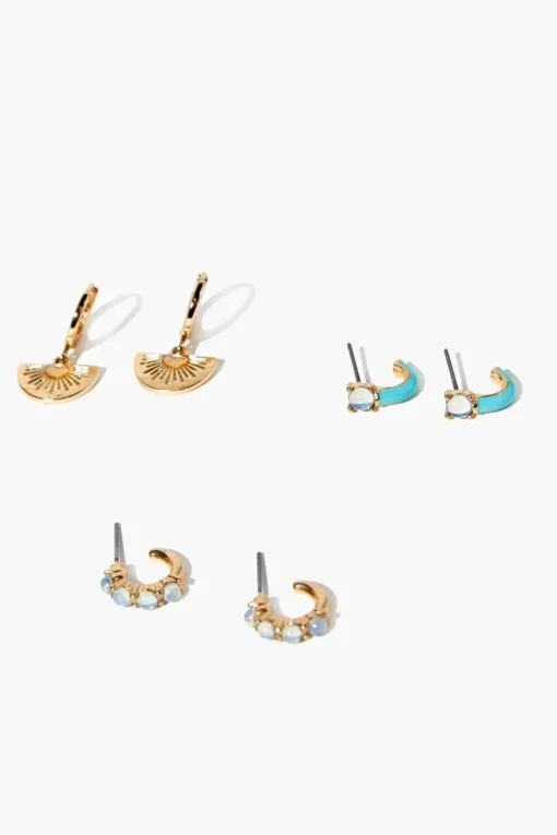 Faux Gem Hoop Earring Set