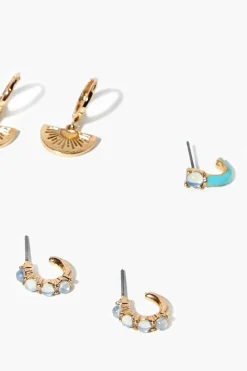 Faux Gem Hoop Earring Set