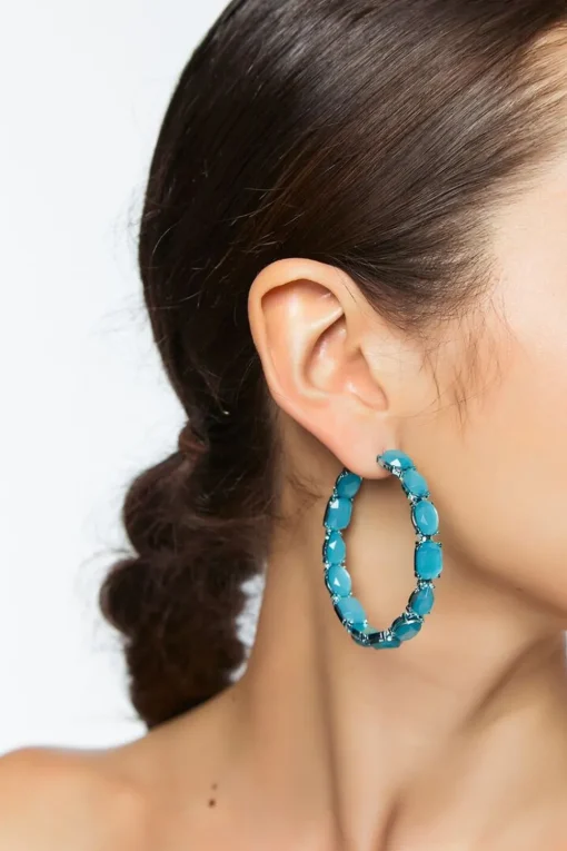 Faux Gem Hoop Earrings