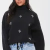 Faux Gem Mock Neck Pullover