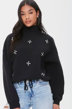 Faux Gem Mock Neck Pullover