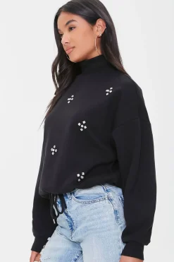 Faux Gem Mock Neck Pullover
