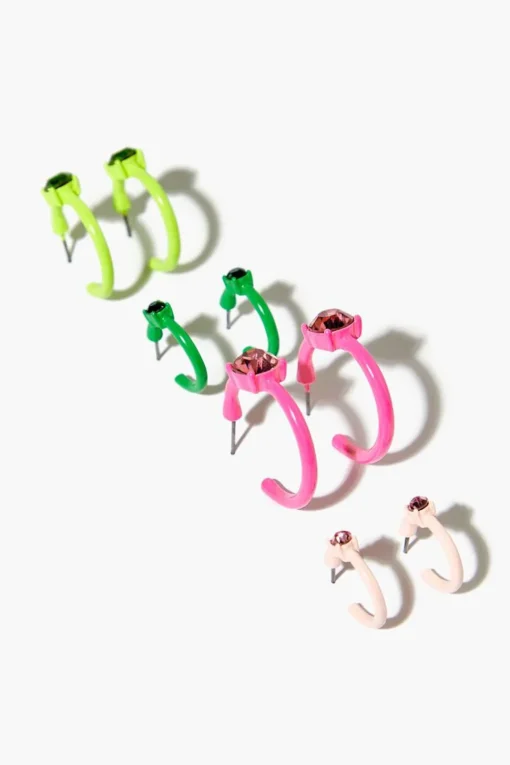 Faux Gem Open-End Hoop Earring Set