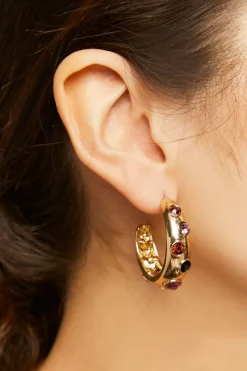 Faux Gem Open-End Hoop Earrings