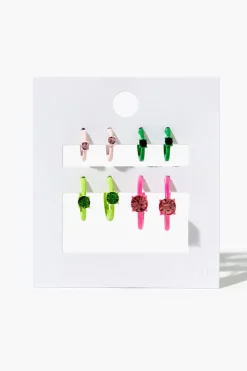 Faux Gem Open-End Hoop Earring Set