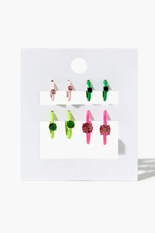 Faux Gem Open-End Hoop Earring Set
