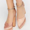 Faux Gem Satin Platform Heels