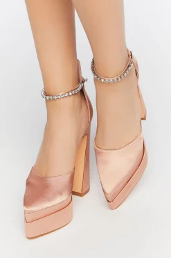Faux Gem Satin Platform Heels