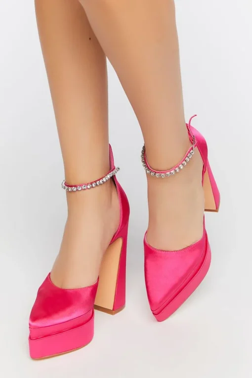Faux Gem Satin Platform Heels