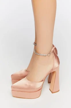 Faux Gem Satin Platform Heels