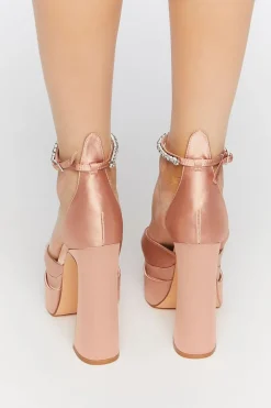 Faux Gem Satin Platform Heels