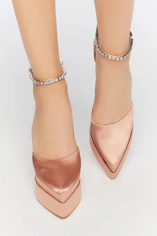 Faux Gem Satin Platform Heels
