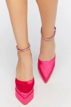 Faux Gem Satin Platform Heels