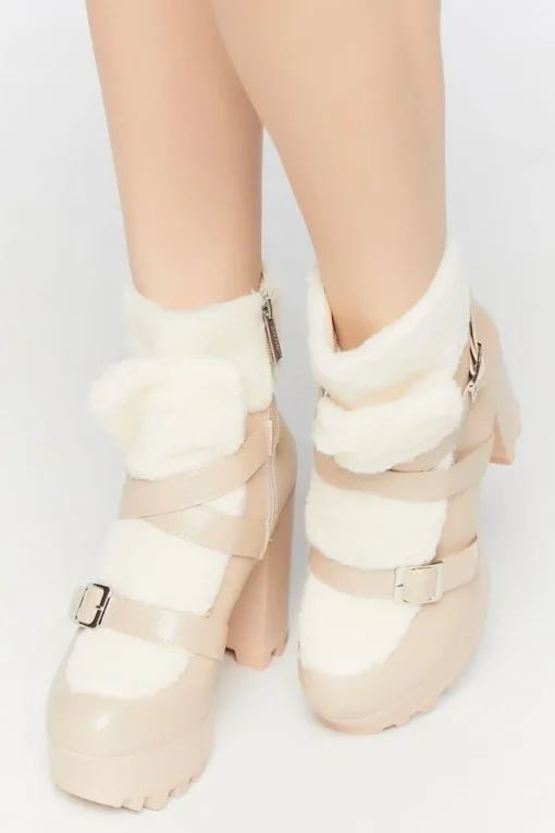 Faux Leather & Shearling Booties
