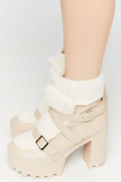 Faux Leather & Shearling Booties