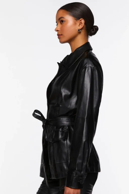 Faux Leather Belted Shacket