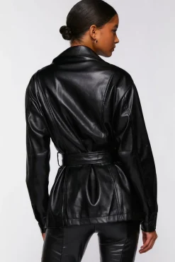 Faux Leather Belted Shacket