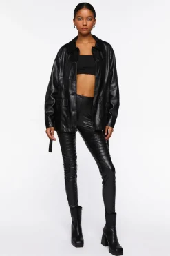 Faux Leather Belted Shacket