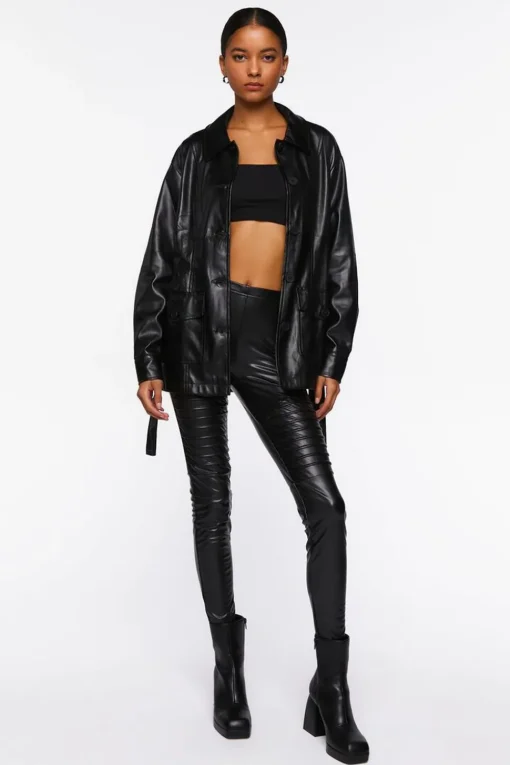 Faux Leather Belted Shacket