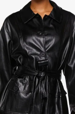 Faux Leather Belted Shacket