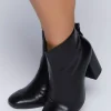Faux Leather Block Heel Booties (Wide)