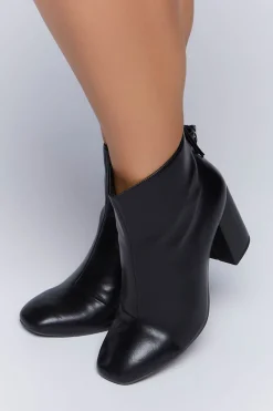 Faux Leather Block Heel Booties (Wide)