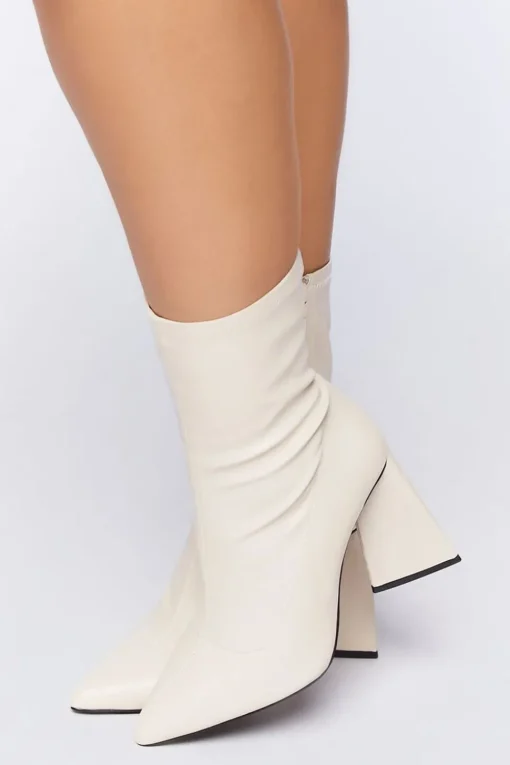Faux Leather Block Heel Booties (Wide)