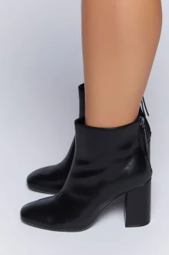 Faux Leather Block Heel Booties (Wide)