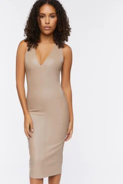 Faux Leather Bodycon Midi Dress