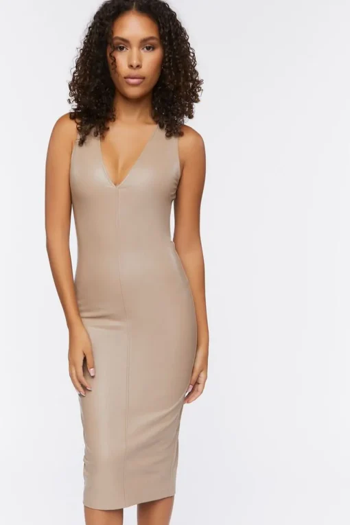 Faux Leather Bodycon Midi Dress