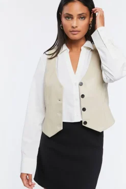 Faux Leather Button-Front Vest