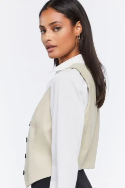 Faux Leather Button-Front Vest