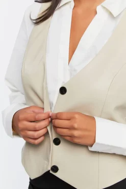 Faux Leather Button-Front Vest