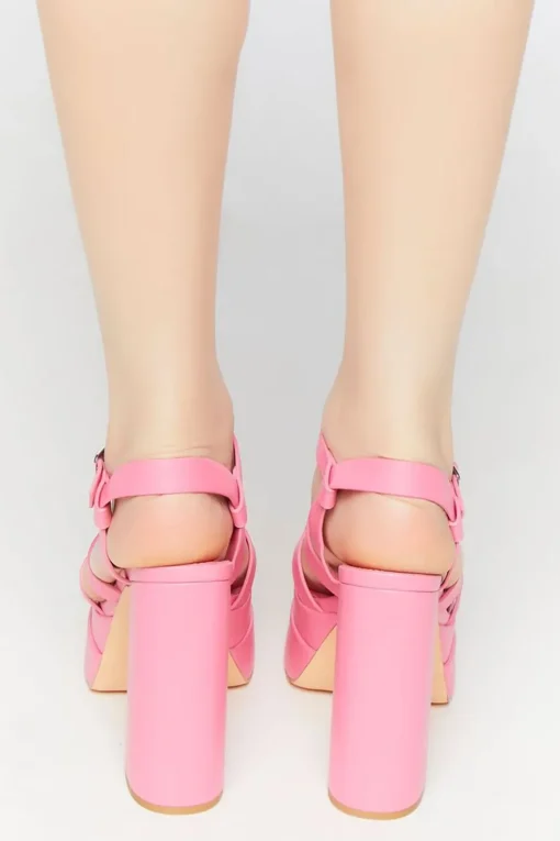 Faux Leather Caged Platform Heels