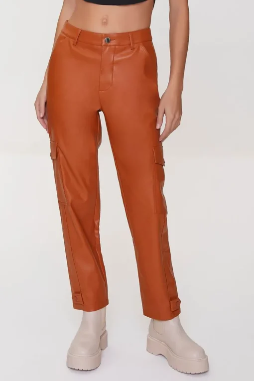 Faux Leather Cargo Ankle Pants