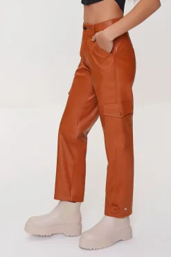 Faux Leather Cargo Ankle Pants