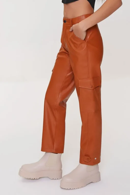Faux Leather Cargo Ankle Pants