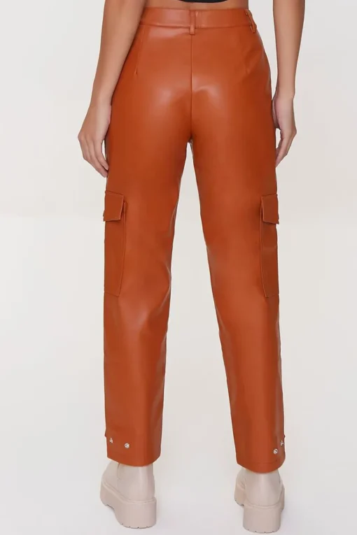 Faux Leather Cargo Ankle Pants